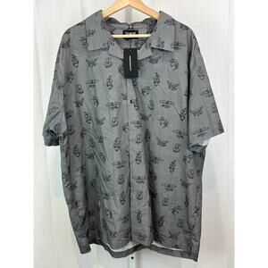 NWT STRAIGHT TO HELL 4XL Move Swift Eagle Button Up Short Sleeve Camp Shirt Gray